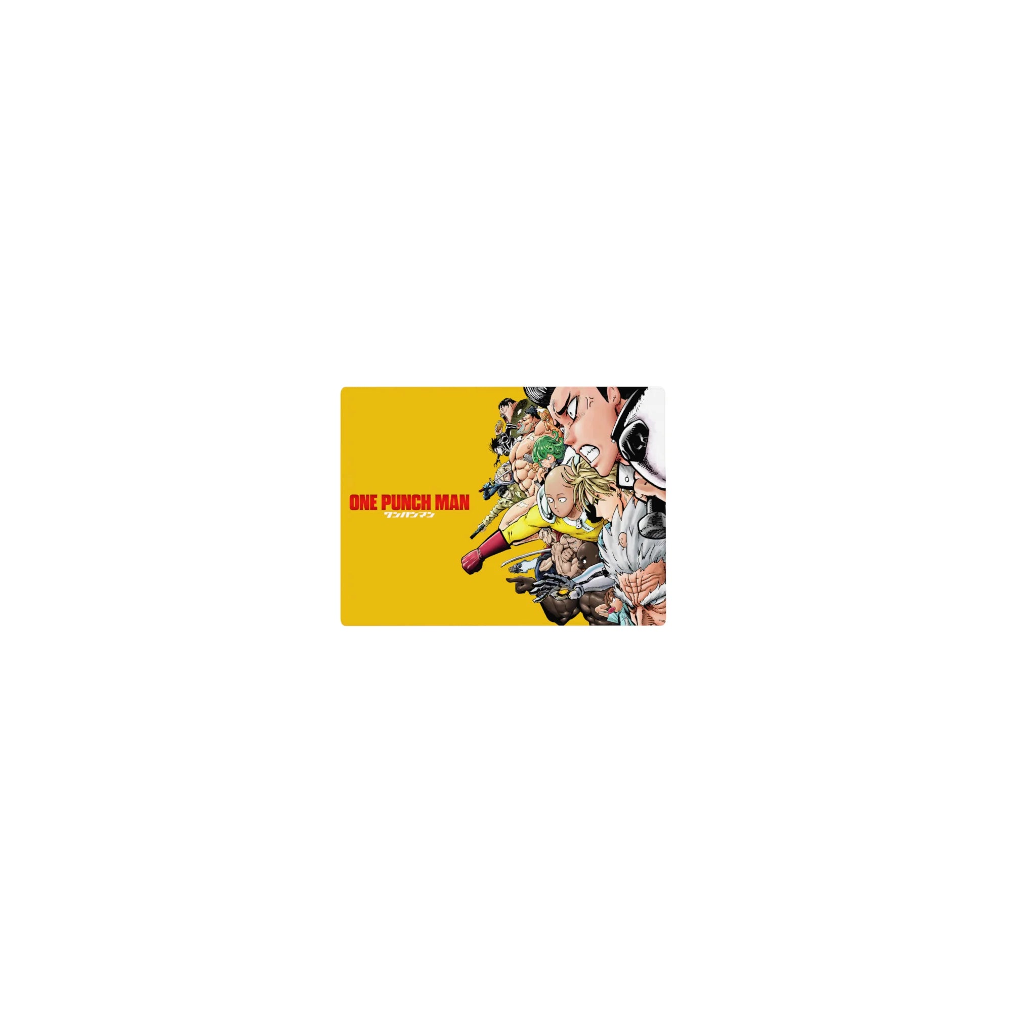 One Punch Man classic anime mouse pad 14x10 inches with Saitama and hero lineup on a bold backdrop.