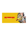 One Punch Man anime mouse pad 28x12 inches with Saitama and Genos in a dynamic hero lineup.