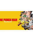 One Punch Man anime desk pad 40x20 inches with Saitama, Genos, and heroes in a dynamic diagonal lineup.