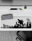 32x12 inches anime mouse pad in stark black and white, high-contrast kaiju ink-splash mood for RGB desks.