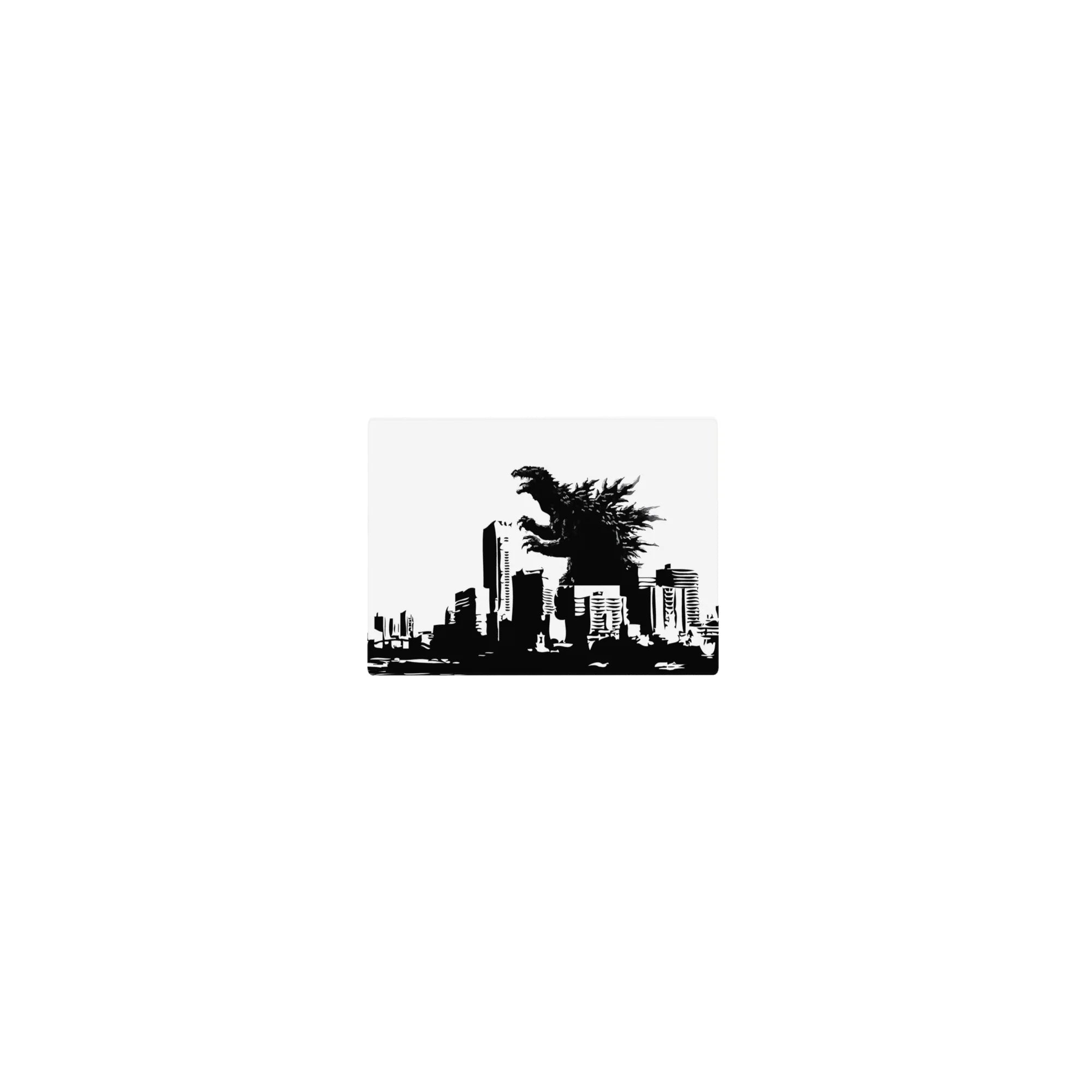 Classic anime mouse pad 14x10 inches with kaiju silhouette over black-and-white city skyline poster art.