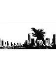 Anime desk pad 36x16 inches with kaiju silhouette towering over a black-and-white city skyline.