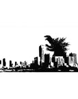 Anime desk pad 40x20 inches with black-and-white skyline and towering kaiju silhouette poster design.