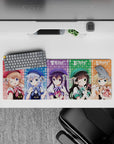 32x12 inches cute desk pad in soft plaid gradients with lace motifs, cozy after-school anime vibe.