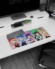 28x12 inches Is the Order a Rabbit? mouse pad showing Cocoa and friends winking with bows like a poster.