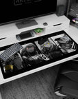 40x20 inches anime girl desk pad showing hooded sniper, beret look, rain-soaked hair, and soft smirk.