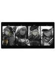 32x16 inches anime girl mouse pad with four-panel grayscale portraits and neon eyes, tactical cute style.