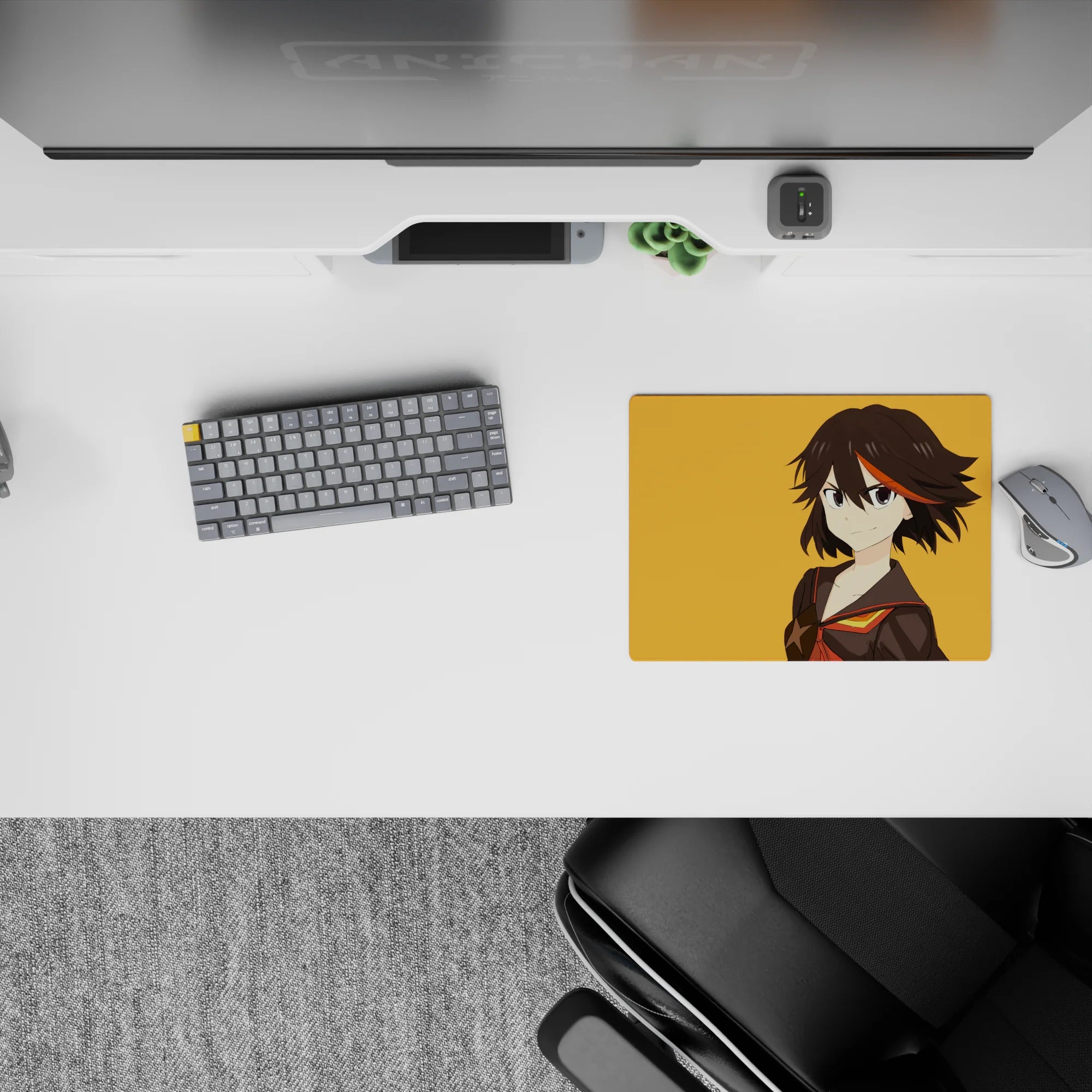 Bold orange and black 14x10 inches anime mouse pad with red-gold trim, star detail, cocky vibe.