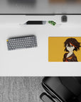 Bold orange and black 14x10 inches anime mouse pad with red-gold trim, star detail, cocky vibe.