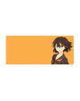 Anime girl mouse pad 28x12 inches with smirking heroine in black sailor uniform and star accent.