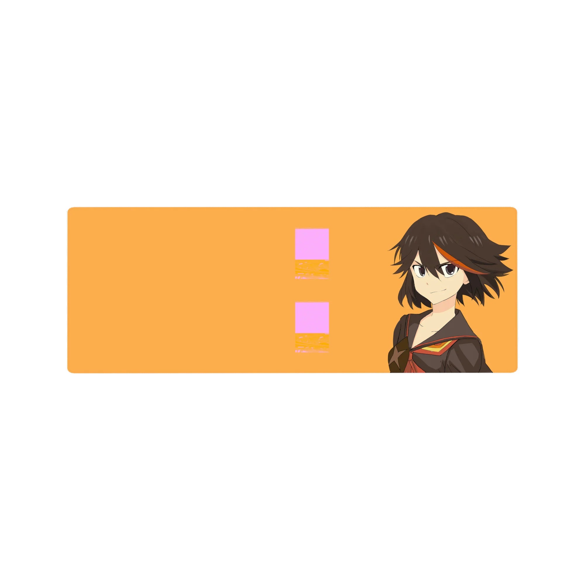 32x12 inches anime girl mouse pad with smirking heroine in black sailor uniform with red-gold trim.