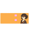 32x12 inches anime girl mouse pad with smirking heroine in black sailor uniform with red-gold trim.