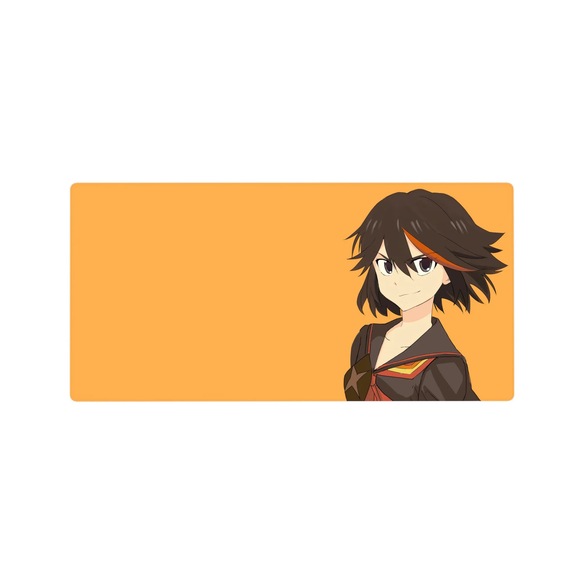 32x16 inches anime girl mouse pad with smirking sailor uniform heroine on warm orange background.