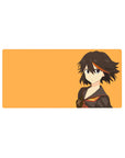 32x16 inches anime girl mouse pad with smirking sailor uniform heroine on warm orange background.