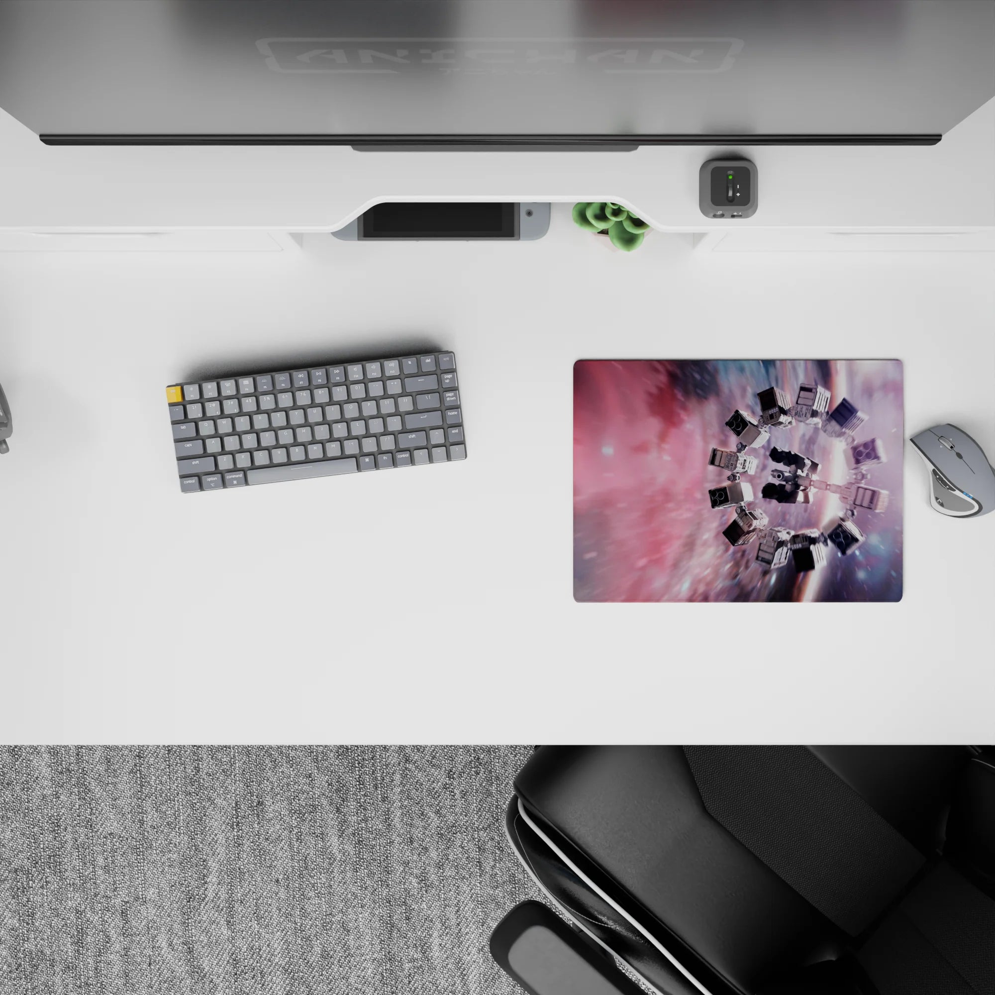 Rosy nebula and smoky violet blur classic mouse pad 14x10 inches, calm dreamy space aesthetic with streaky stars.