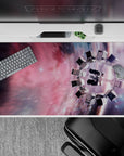 Rosy nebula and smoky violet desk pad, 40x20 inches, calm dreamy sci-fi gradient with soft blur.