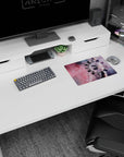 Spinning spaceship over swirling galaxy classic mouse pad 14x10 inches, fast star streaks and deep space scene.