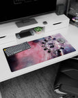 Spinning spacecraft in a star-streaked galaxy mouse pad, 32x16 inches, deep space scene.