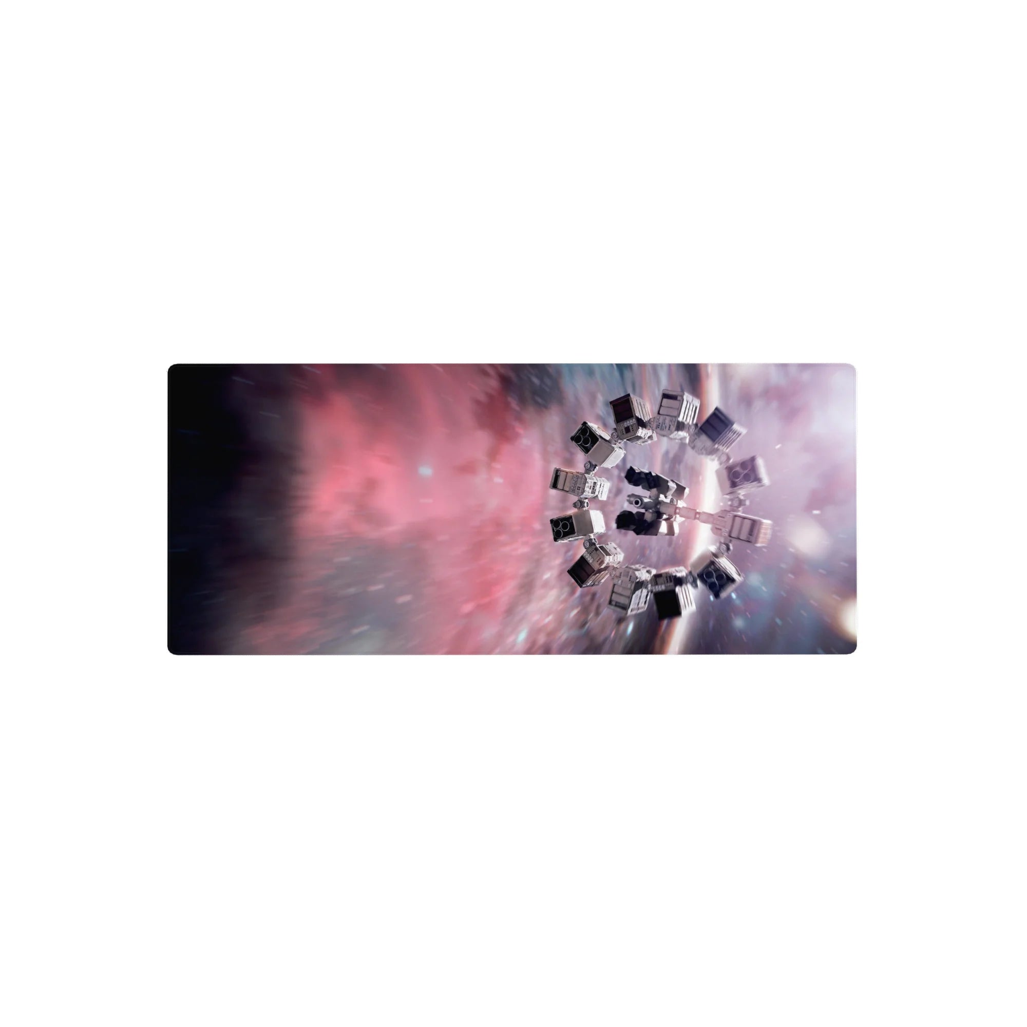 Cosmic nebula and starfield desk mouse pad, 28x12 inches, smooth sci-fi space design.