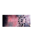 Cosmic nebula and starfield desk mouse pad, 28x12 inches, smooth sci-fi space design.