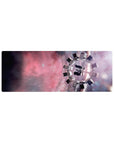 Cosmic nebula spaceship desk mouse pad, 32x12 inches, with swirling stars and soft blurred space backdrop.