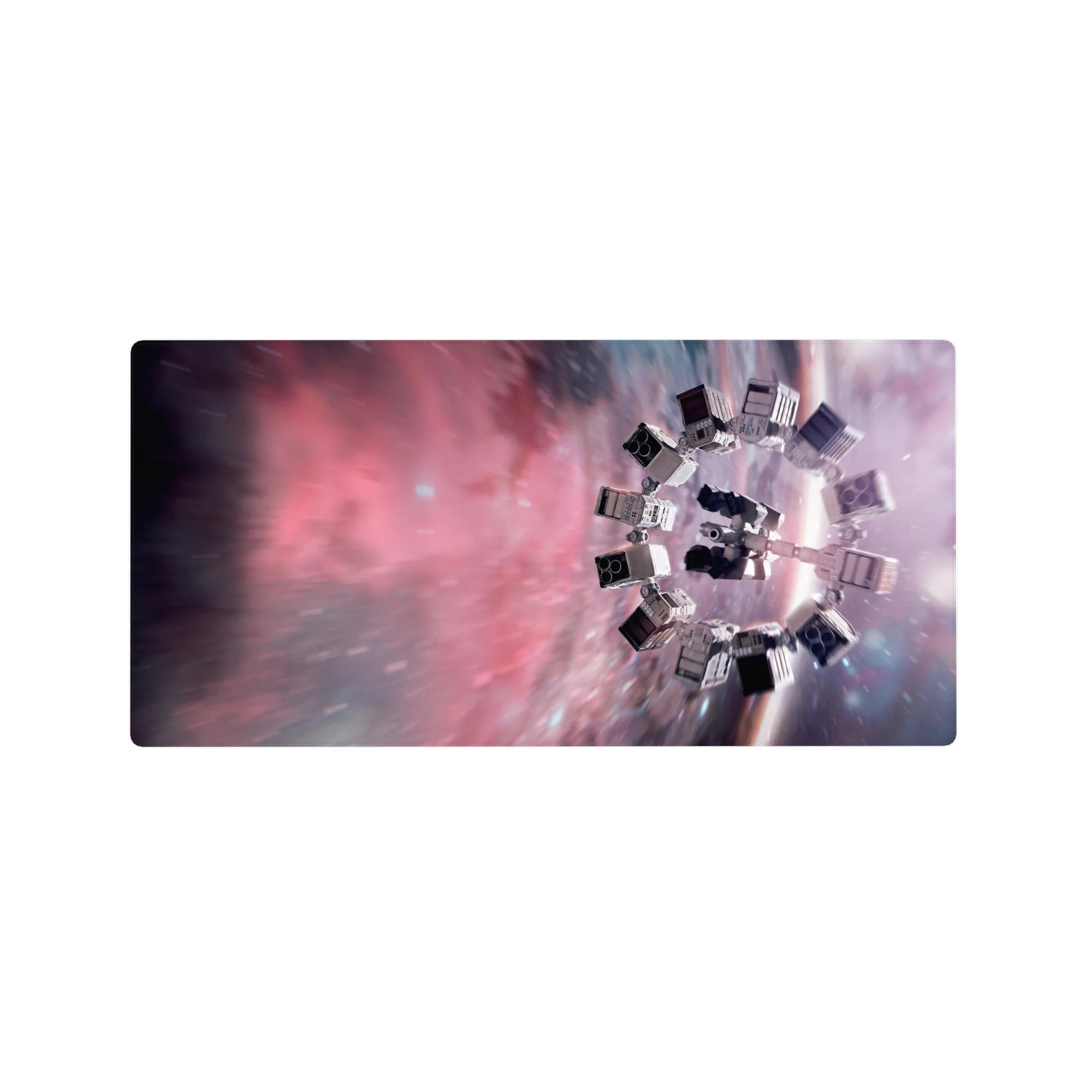 Cosmic nebula spaceship desk mouse pad, 32x16 inches, with streaky stars and smooth gradients.