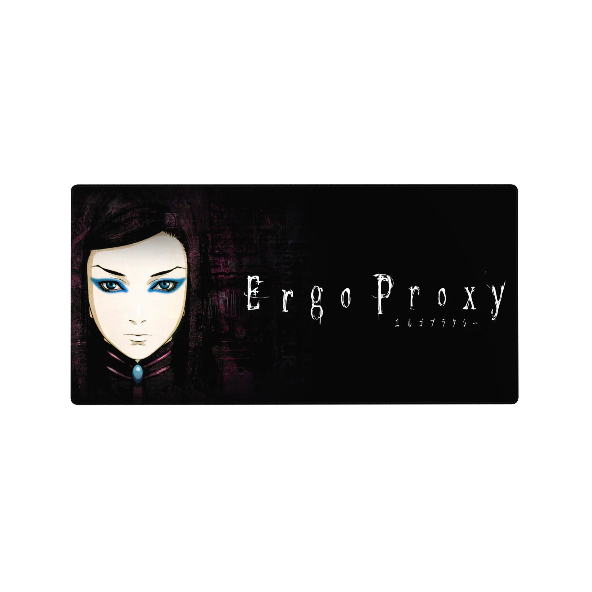 32x16 inches anime girl mouse pad with Re-L Mayer portrait on inky black and worn purple backdrop.