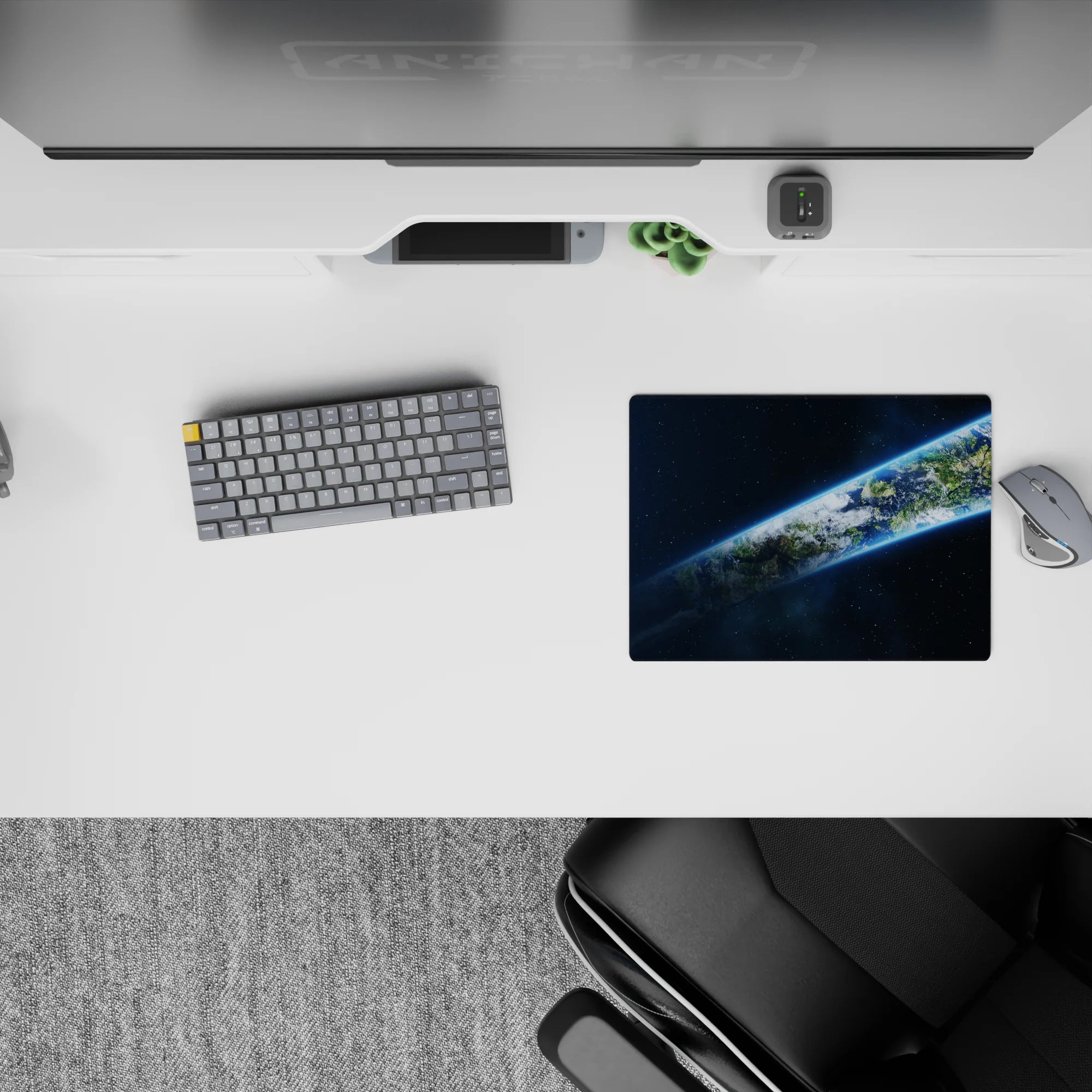 Midnight blue calming space tones classic mouse pad, 14x10 inches, with neon glow and star speckles.