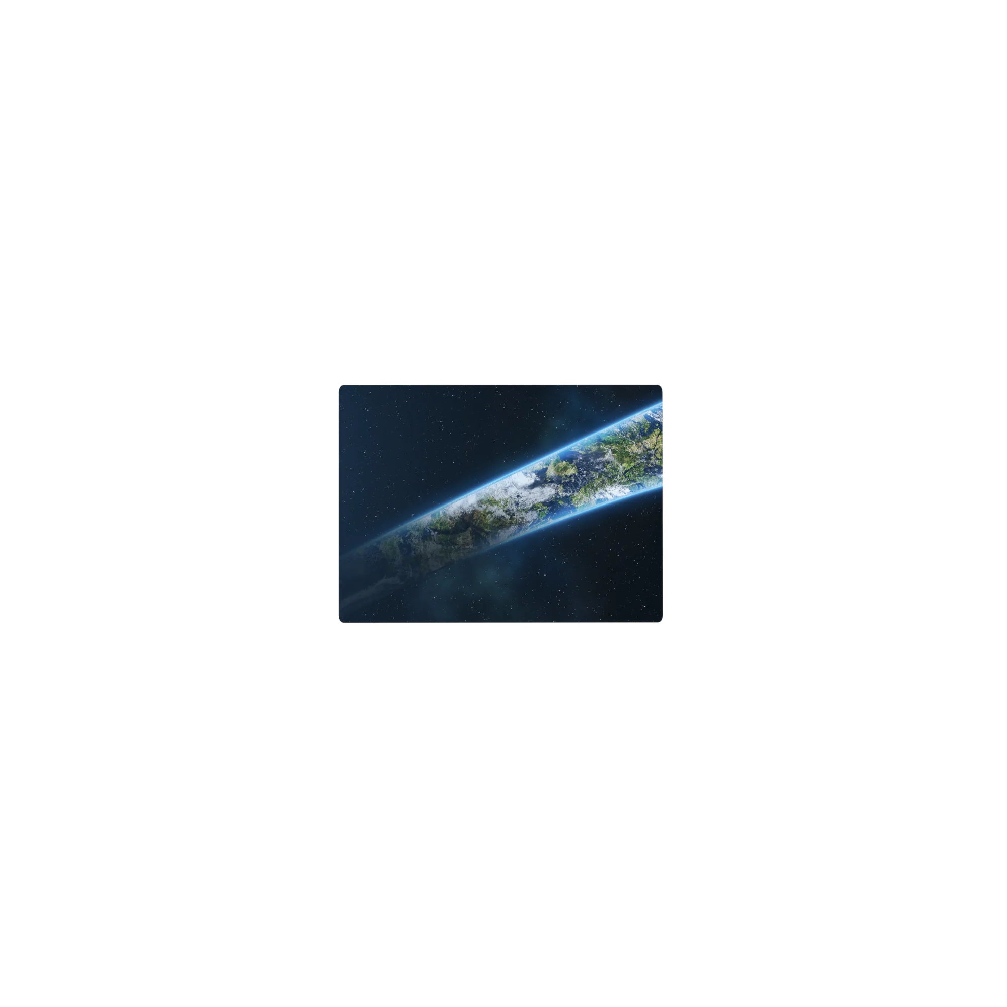 Earth in orbit galaxy design classic mouse pad, 14x10 inches, with stars and glowing planetary edge.
