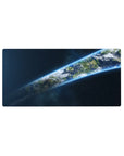 Earth from orbit galaxy desk mouse pad 32x16 inches with stars, clouds, and glowing planet edge.