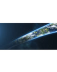 Earth-from-space galaxy desk pad mouse pad, 36x16 inches, with stars, clouds, and glowing neon edge.