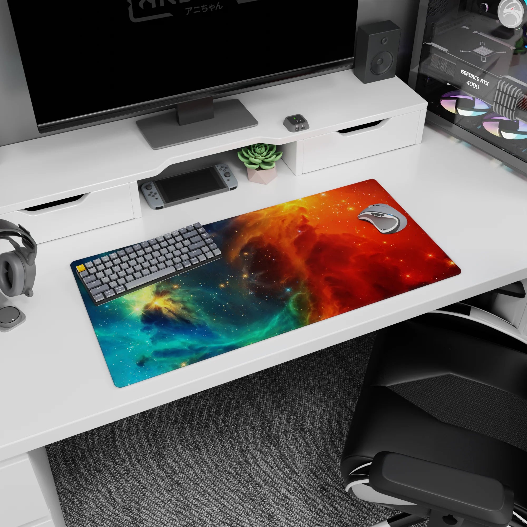 Starry space cloud scene mouse pad, 32x16 inches, featuring glittering specks across a nebula.