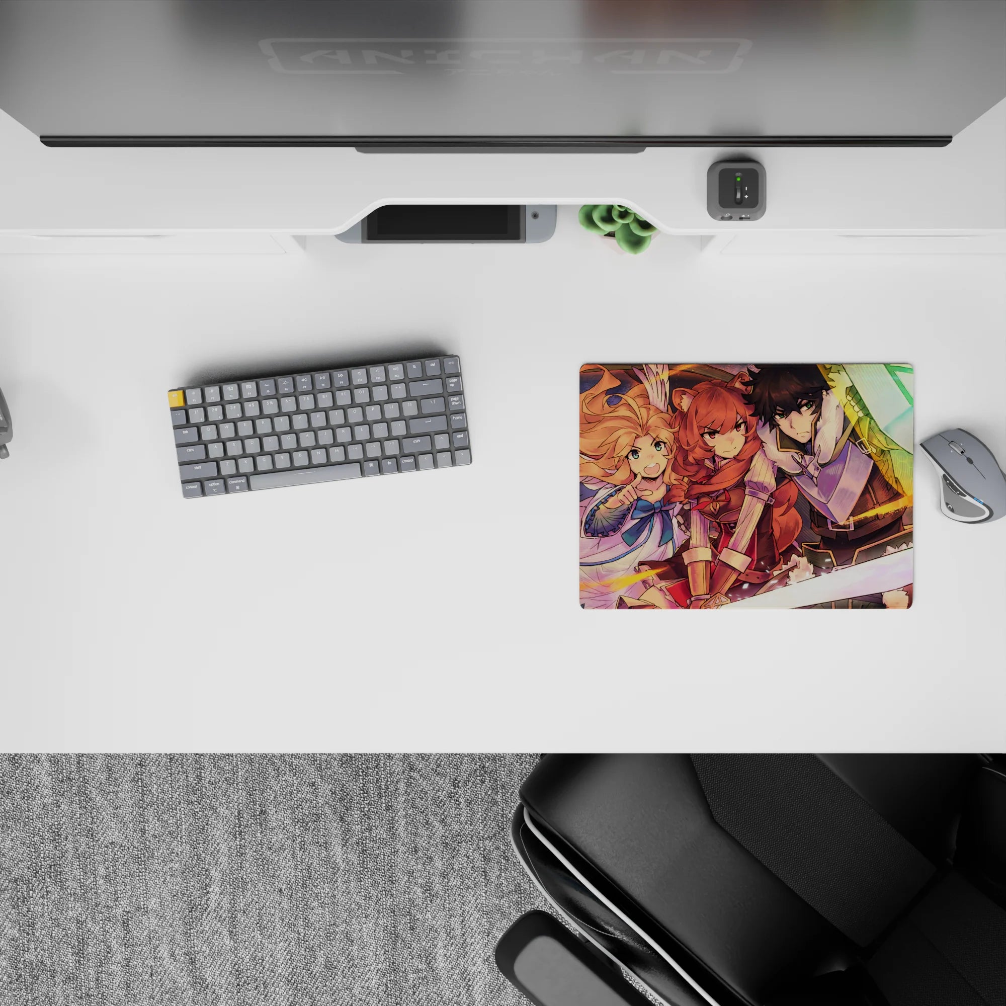 Vibrant 14x10 inches anime mouse pad in warm oranges and cool teals with bold, heroic energy.