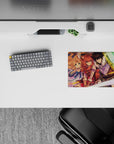 Vibrant 14x10 inches anime mouse pad in warm oranges and cool teals with bold, heroic energy.