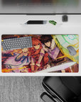32x16 inches anime mouse pad in warm oranges and cool teals, bold shading, crisp linework, heroic vibe.