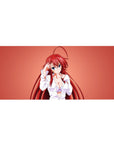 Desk pad featuring Rias Gremory from High School DxD, 36x16 inches, wearing a loose white shirt with a soft smirk on a coral background.