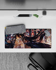 Albedo-themed anime mouse pad, size 28x12 inches, featuring stained-glass art style with golden eyes and black wings.