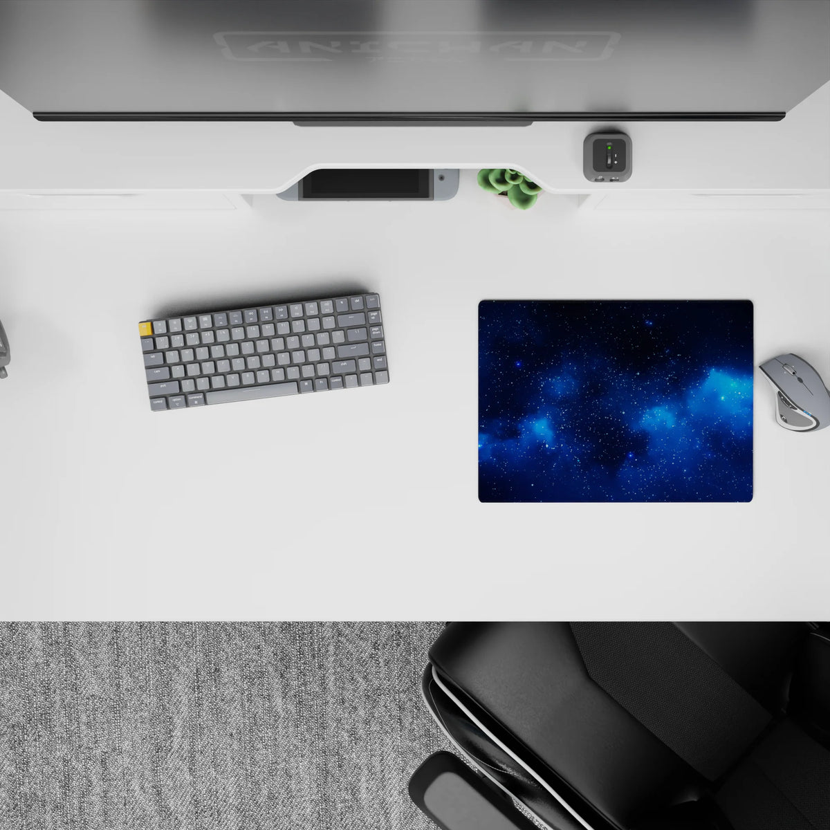 Deep navy to electric cloud 14x10 inches mouse pad for calm, dreamy space vibes at your desk.