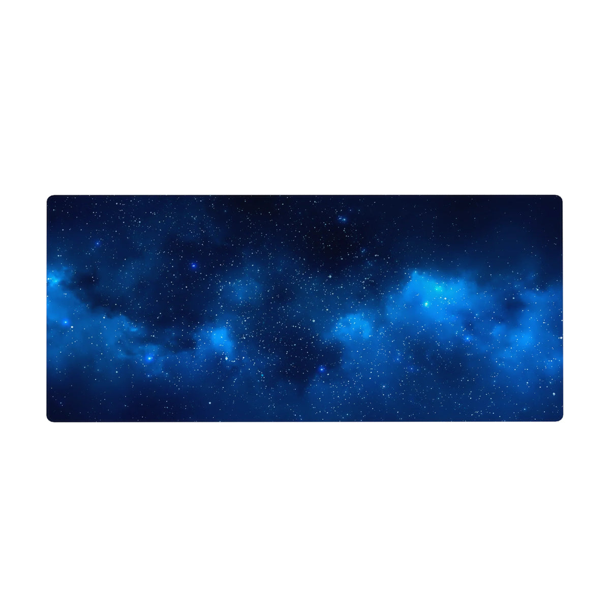 Midnight galaxy desk pad 36x16 inches with star-speckled space pattern and smooth surface.