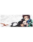 Tanjiro and Nezuko on 32x12 inch mouse pad, showcasing sibling power from Demon Slayer anime with vivid colors and details.