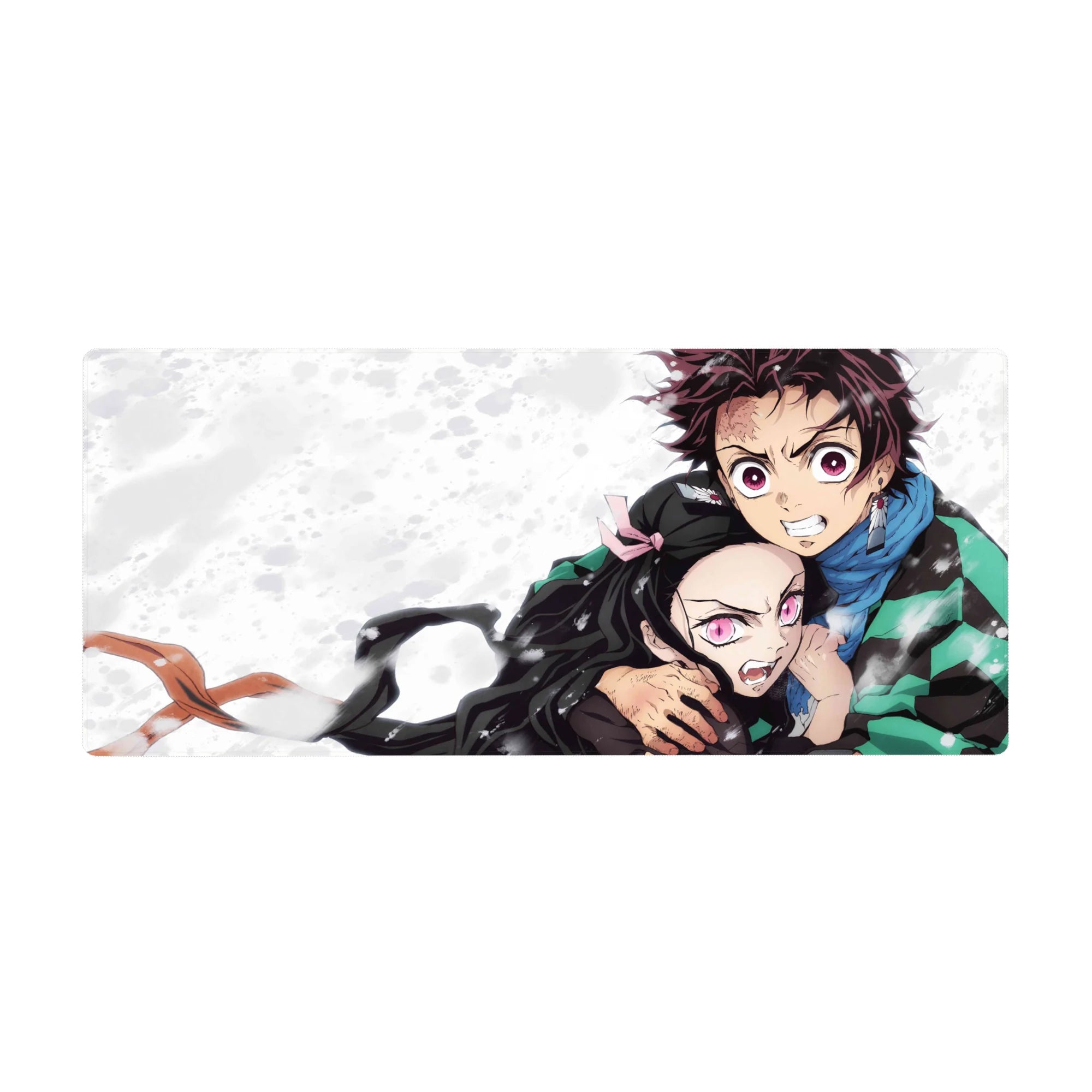 Tanjiro and Nezuko on a 36x16 inch Demon Slayer anime desk pad, capturing sibling power and fierce emotion.