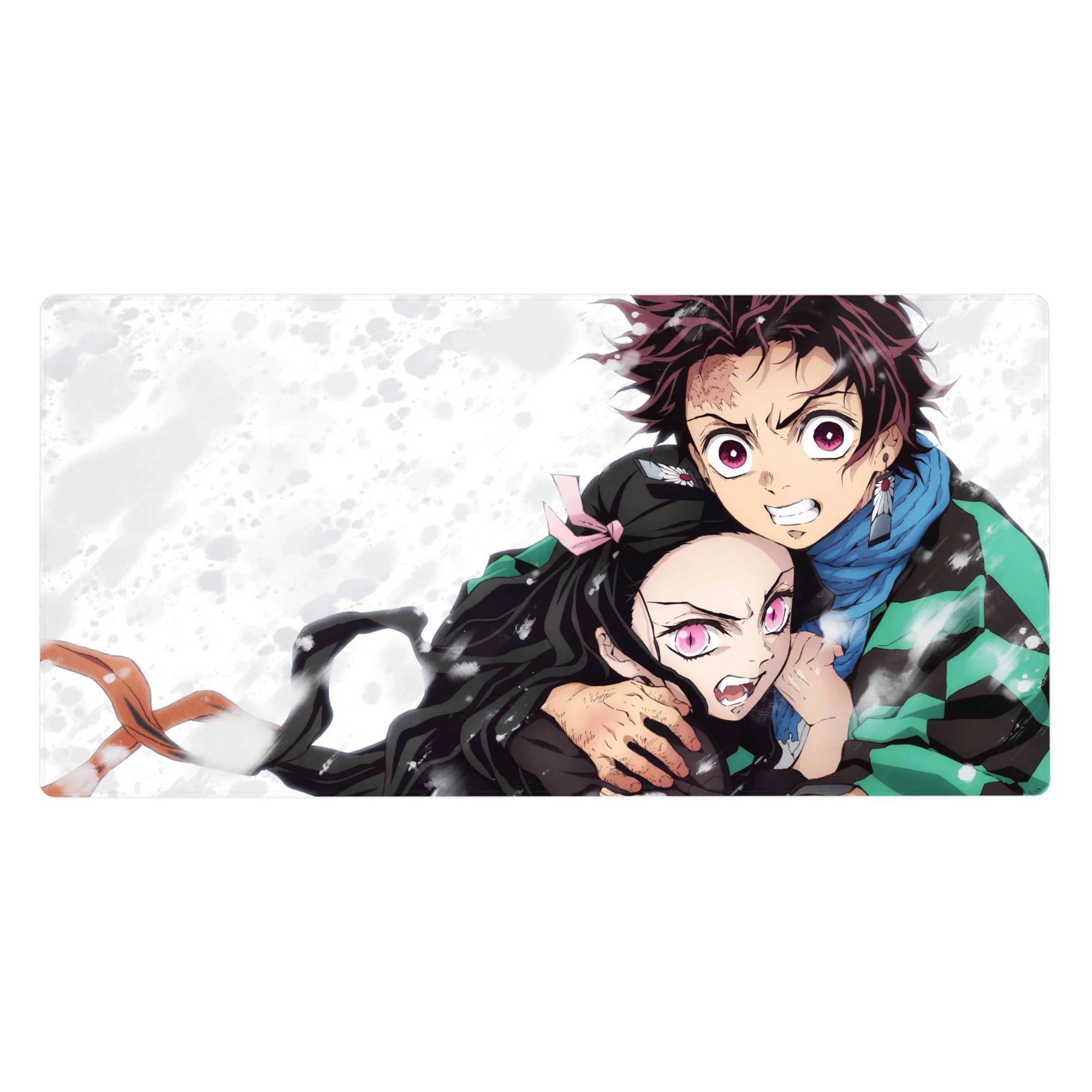 Tanjiro and Nezuko from Demon Slayer on a 40x20 inch anime desk pad, showcasing protection and sibling power.