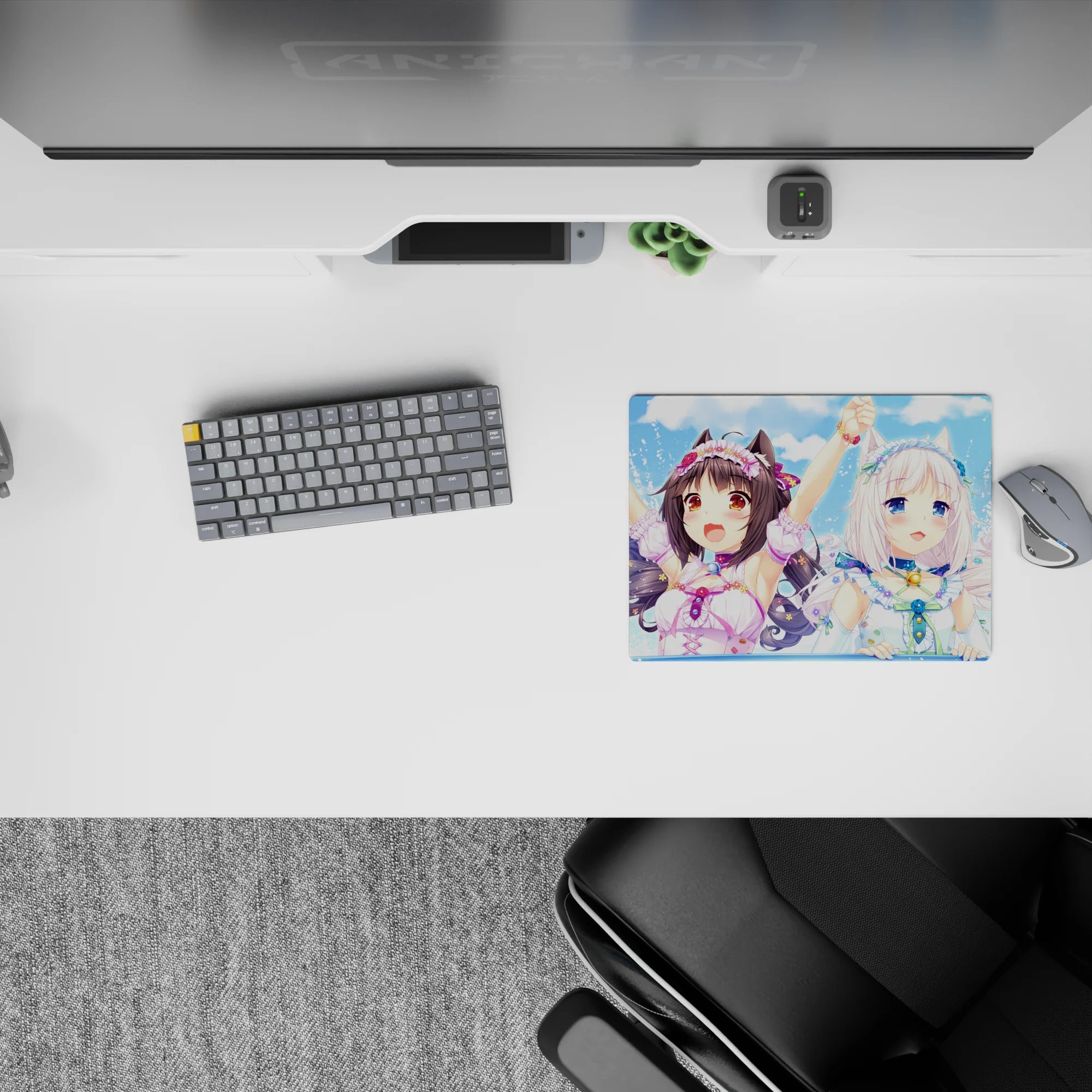 Cute kawaii mouse pad 14x10 inches in soft sky blues and pastels, bright and flirty summer vibe.