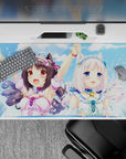 40x20 inches pastel blue anime desk pad, bright summer vibe with soft sky tones and sparkly splashes.