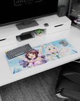 32x12 inches Nekopara Chocola and Vanilla mouse pad, both smiling on a sparkling splash backdrop.