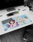 32x16 inches Nekopara mouse pad featuring Chocola and Vanilla smiling against a bubbly blue backdrop.