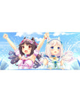 36x16 inches anime girl desk pad with cat ears, pastel ribbons, and sparkling splash background.
