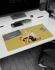 Anime mouse pad 32x16 inches featuring Zenitsu from Demon Slayer, crouched with lightning on a golden background.