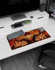 28x12 inches anime mouse pad showing wild red-haired warrior, scarred body, arms spread wide above silhouettes.