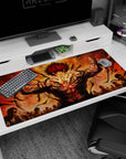 40x20 inches anime desk pad showing a red-haired brawler from behind, flexing in a battle-worn arena.